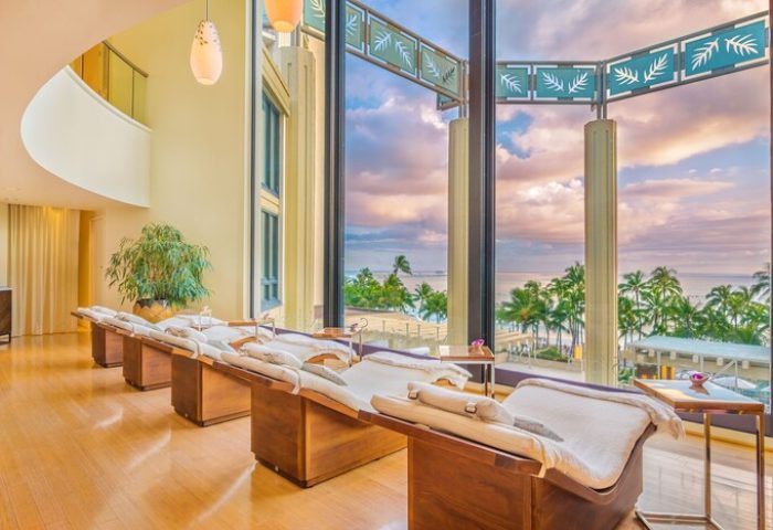 Hyatt Regency Waikiki Beach Resort & Spa's relaxation room. Gay-friendly hotel with ocean views, spa beds, and a peaceful ambiance.