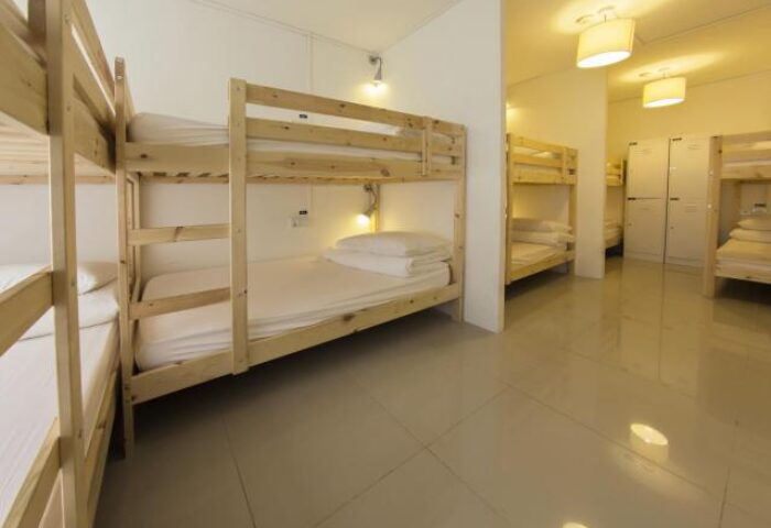 Dorm room at gay-friendly 5footway.inn Project Chinatown hotel. Bunk beds provide budget-friendly lodging for gay travelers in Singapore.
