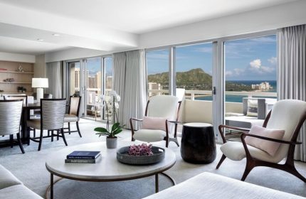 Sheraton Waikiki Beach Resort suite. Gay-friendly hotel with ocean view, Diamond Head. Luxury travel for gay men in Honolulu, Hawaii.