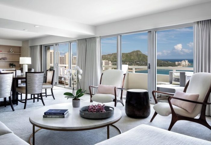 Sheraton Waikiki Beach Resort suite. Gay-friendly hotel with ocean view, Diamond Head. Luxury travel for gay men in Honolulu, Hawaii.