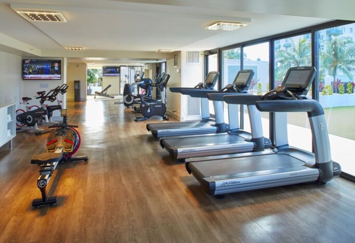 Holiday Inn Express Waikiki gay-friendly hotel gym. Treadmills, bikes, and rowing machine, plus TV. Fitness center for gay travelers.