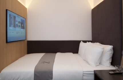 The Z Hotel Trafalgar gay-friendly room. Modern design, double bed, TV. A great choice for gay travelers in London.