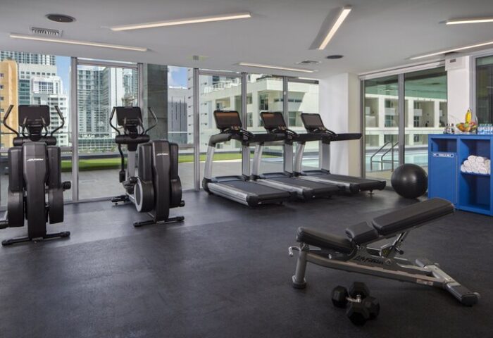 Hotel Indigo Miami Brickell gay-friendly hotel gym with treadmills, elliptical machines, weights, and city views. Fitness center for gay travelers.