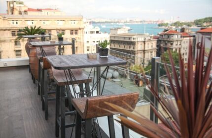 The Bank Hotel Istanbul rooftop bar. Design Hotels™ gay-friendly space with city view. Perfect for gay travelers.