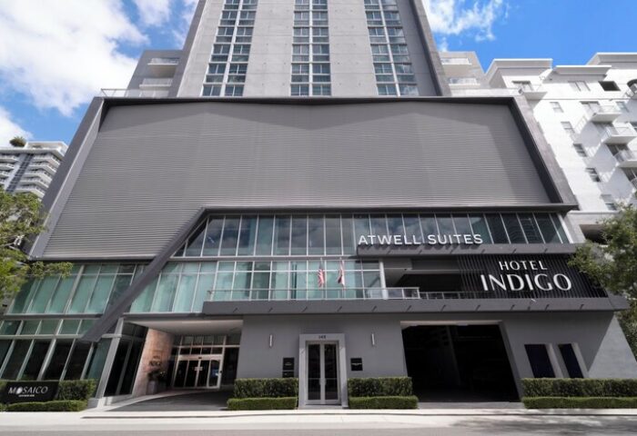 Hotel Indigo Miami Brickell, a gay-friendly hotel. Modern building exterior. Atwell Suites. A great choice for gay men travelers.