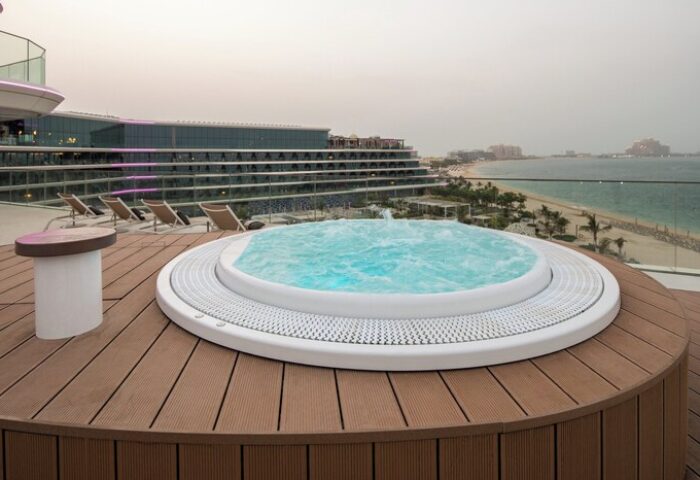 W Dubai - The Palm gay-friendly hotel hot tub. Relax in style with ocean views at this luxury hotel. Perfect for gay travelers.