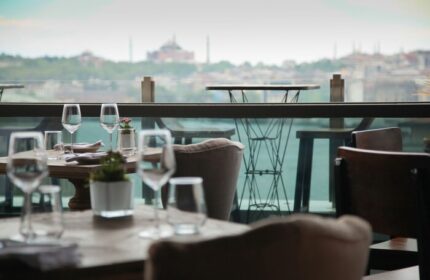 The Bank Hotel Istanbul dining area with city view. Gay-friendly hotel with rooftop bar. Design Hotels™ member. Istanbul travel advice.