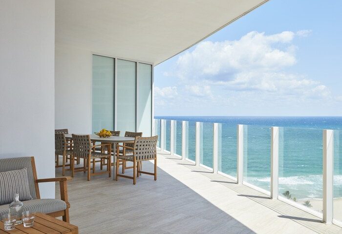 Four Seasons Hotel and Residences Fort Lauderdale balcony view. Gay-friendly hotel with ocean views. Luxury travel for gay men.