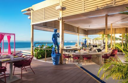 Almar Resort's Mantamar Beach Club Bar. LGBT luxury beachfront, adults-only experience. Gay-friendly hotel with ocean views and David statue.