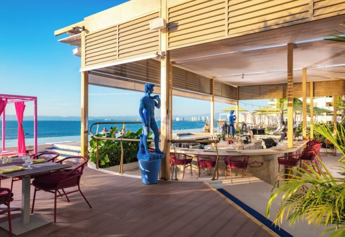 Almar Resort's Mantamar Beach Club Bar. LGBT luxury beachfront, adults-only experience. Gay-friendly hotel with ocean views and David statue.