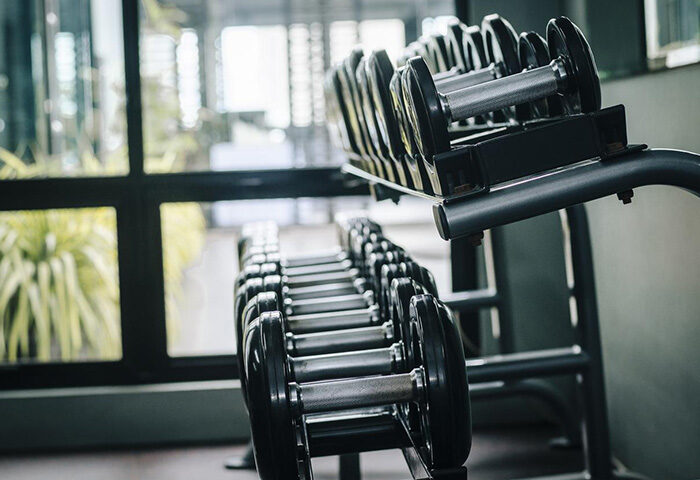 Dumbbells at Amelie Hotel Manila's gym. Stay fit at this gay-friendly hotel in Manila. Fitness center for guests. #gaytravel #manilahotel