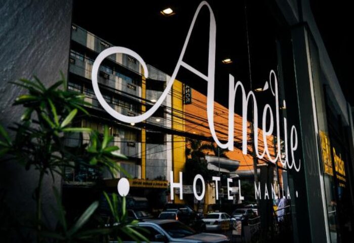Amelie Hotel Manila facade. A gay-friendly hotel in Manila, Philippines, with modern design. Great for gay men travel, offering comfort and style.