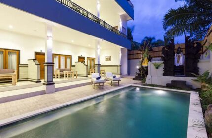 Amerta Seminyak gay-friendly hotel pool. Relaxing poolside view at this Seminyak hotel, perfect for gay travelers seeking a comfortable stay.
