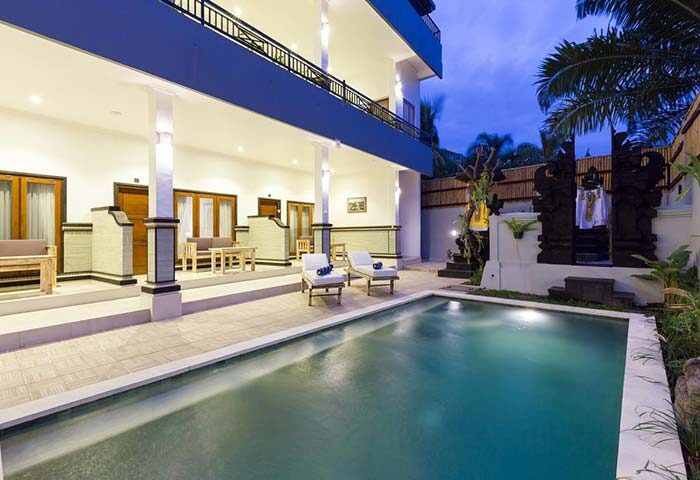 Amerta Seminyak gay-friendly hotel pool. Relaxing poolside view at this Seminyak hotel, perfect for gay travelers seeking a comfortable stay.