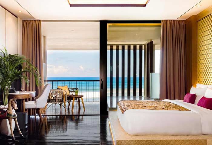 Anantara Seminyak Bali Resort room with ocean view. Gay-friendly hotel in Bali offers luxurious accommodations for gay men travelers.