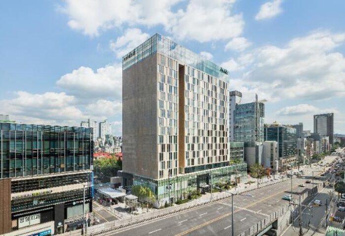 Andaz Seoul Gangnam hotel exterior. This gay-friendly hotel in Seoul offers modern rooms and is located in the heart of Gangnam.