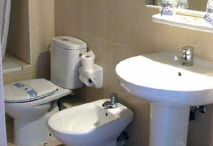 Apartamentos Lido bathroom. Features a toilet, bidet, and sink. Gay-friendly hotel for gay men, offering comfortable accommodations.