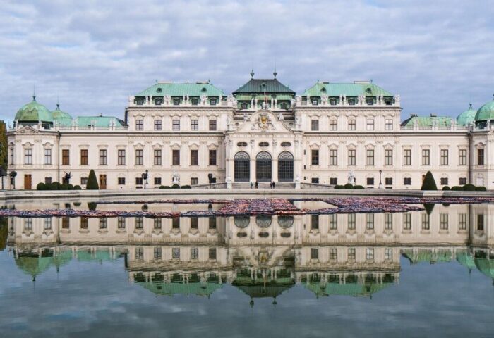 Belvedere Palace reflection in Vienna, Austria. Gay travel advice: visit Arthotel ANA Boutique Six, a gay-friendly hotel.