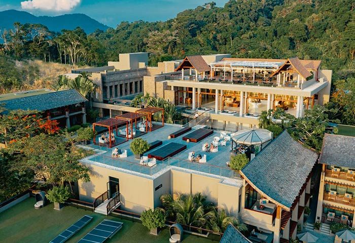 Avista Hideaway Phuket Patong MGallery by Sofitel: Aerial view of the gay-friendly hotel, showcasing its luxurious architecture.
