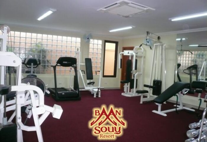 Gym at Gay-Friendly Baan Souy Resort. Treadmill, weights, and exercise machines for guests' use. Fitness facilities at this gay resort.