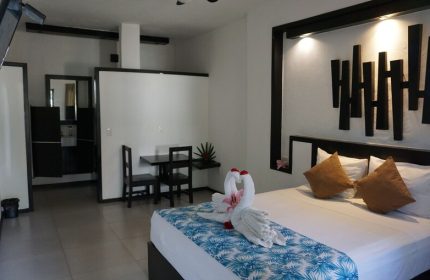 Beach Energy Hotel By BFH room. Gay-friendly hotel bedroom with swan towels, bed, and decor. Modern design for gay men's travel.