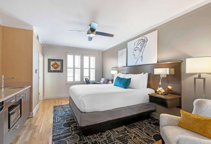 Best Western Plus Hawthorne Terrace Hotel gay-friendly room. Queen bed, desk, & kitchenette. Modern decor, ideal for gay travelers.