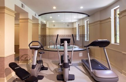 Best Western Plus Hawthorne Terrace Hotel gym. Treadmill, elliptical, bench, and stationary bike. Gay-friendly hotel with fitness center.