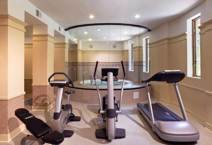 Best Western Plus Hawthorne Terrace Hotel gym. Treadmill, elliptical, bench, and stationary bike. Gay-friendly hotel with fitness center.