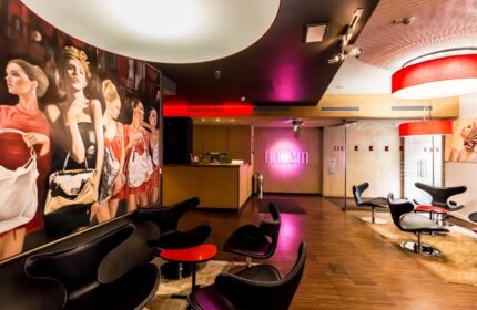 Bohem Art Hotel's stylish lobby. This gay-friendly hotel features modern decor, chic seating, and a vibrant atmosphere. Perfect for gay travel.