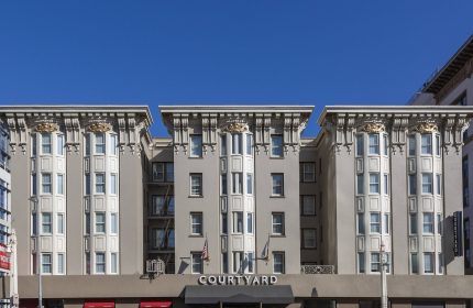 Courtyard San Francisco Downtown/Van Ness Ave hotel exterior. A gay-friendly hotel offering comfort & style for LGBTQ+ travelers.