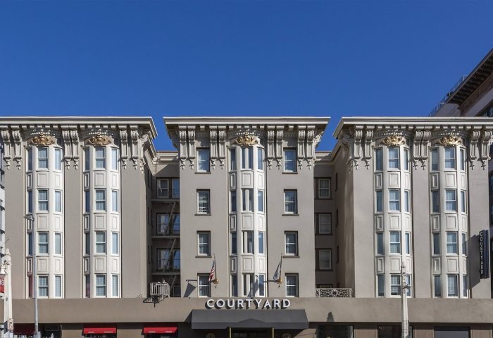Courtyard San Francisco Downtown/Van Ness Ave hotel exterior. A gay-friendly hotel offering comfort & style for LGBTQ+ travelers.