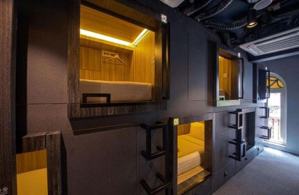 Cube Boutique Capsule Hotel @ Chinatown interior. Gay-friendly hotel with capsule beds. Unique, space-saving design for budget travelers.