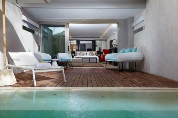 Double-Six Luxury Hotel Seminyak room with pool. Gay-friendly hotel, offers stylish accommodations for LGBTQ+ travelers in Seminyak, Bali.