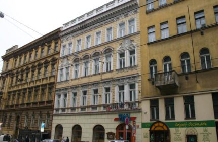 EA Hotel Tosca, a gay-friendly and pet-friendly hotel in Prague. The hotel's facade is visible, showcasing its architecture.