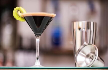 Eurostars Budapest Center gay-friendly hotel bar: Martini cocktail with kiwi garnish and shaker. Enjoy Budapest's nightlife.