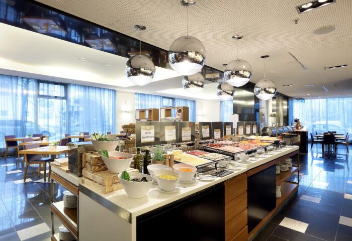 Eurostars Grand Central Hotel's breakfast buffet. Gay-friendly hotel with a wide selection of food.