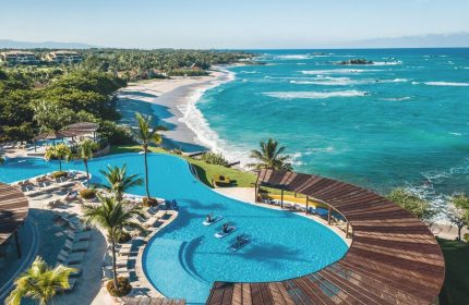 Four Seasons Resort Punta Mita aerial view. Gay-friendly hotel with pools, beach, and ocean. Ideal gay travel destination.