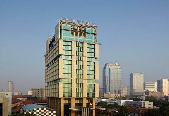 Fraser Residence Menteng Jakarta exterior. Gay-friendly hotel with modern architecture in Menteng, Jakarta. Ideal for gay travelers.