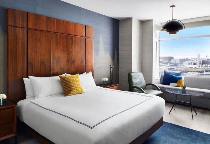 Gansevoort Meatpacking NYC gay-friendly hotel room. Modern design, king bed, city view. Upscale lodging in Meatpacking District.