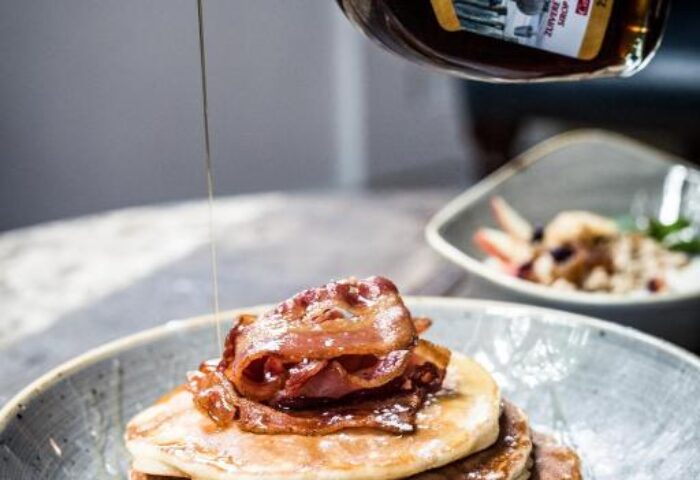 Pancakes with bacon and maple syrup at Generator Rome, a gay-friendly hotel. Enjoy breakfast at this Rome hotel.