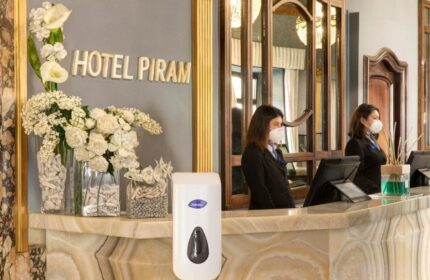 Hotel Piram Rome reception. Staff at the reception desk of this gay-friendly hotel in Rome. The hotel is near Termini station.