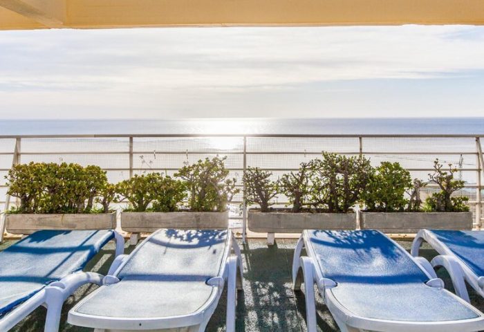 Gran Hotel Cervantes by Blue Sea: Sun loungers overlook the ocean. A gay-friendly hotel with a relaxing atmosphere for gay travelers.