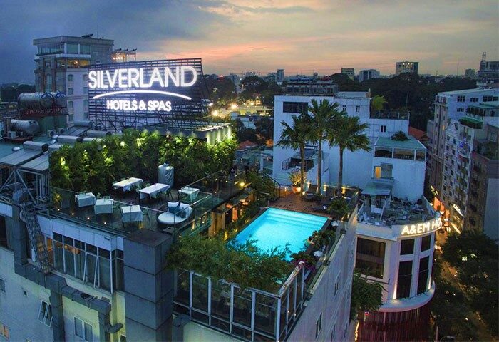 Grand Silverland Hotel rooftop pool view. Gay-friendly hotel in Ho Chi Minh City, Vietnam. Hotels & Spas with city view.