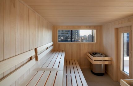 Sauna at HONEYROSE Hotel, Montreal. This gay-friendly Tribute Portfolio Hotel offers a relaxing experience with city views. Perfect for gay travelers.
