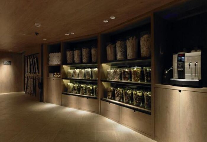 HOTEL QUOTE Taipei's stylish pantry. Jars of goodies line shelves near a coffee machine. Gay-friendly hotel in Taipei for discerning travelers.