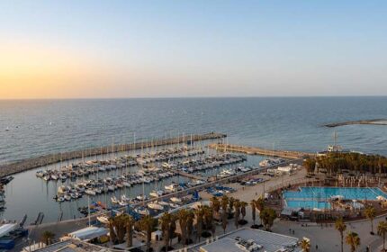 Herods Tel Aviv By The Beach view. Gay-friendly hotel overlooking the marina, beach, and pool. Perfect for gay travel in Tel Aviv.