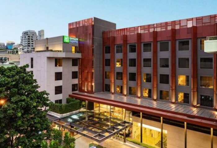 Holiday Inn Express Bangkok Sathorn, a gay-friendly hotel in Bangkok. Modern architecture with glass entrance. Great for gay travelers.