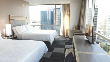Holiday Inn Express Mexico Reforma room with two beds and city view. Gay-friendly hotel for gay men travelers in Mexico City.