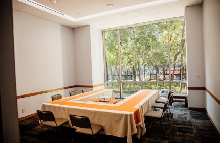 Holiday Inn Express Mexico Reforma meeting room. Gay-friendly hotel with a large window view. Corporate event space for gay travelers.