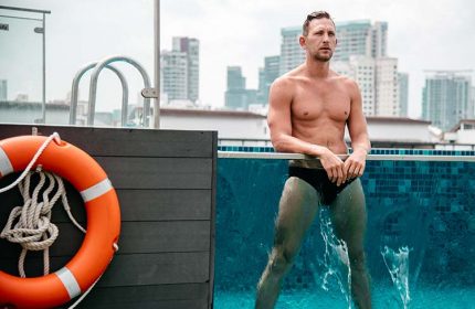 Holiday Inn Express Singapore Clarke Quay: Man in speedo at pool. Gay-friendly hotel with SG Clean Certified, perfect for gay travel.